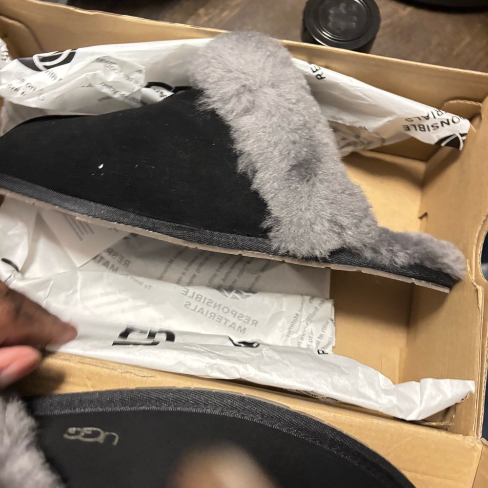 UGG Gray Plush Shearling Slip-On Slippers